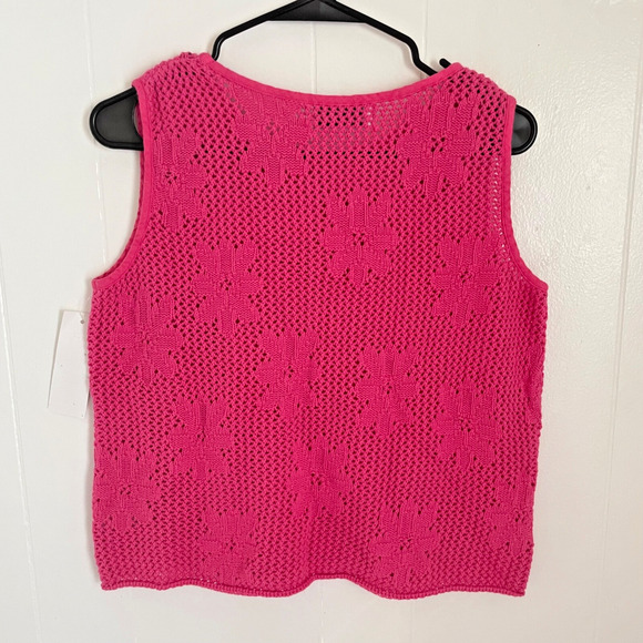Y2K Hot Pink Crochet Tank Top M Floral Knit Cotton NWT Coquette Fairy USA Made - Picture 2 of 8